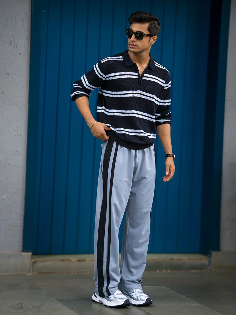 Maniac  Maniac Mens ColorBlock Light Grey and Black Cotton Trackpant for Men | Best Price UAE